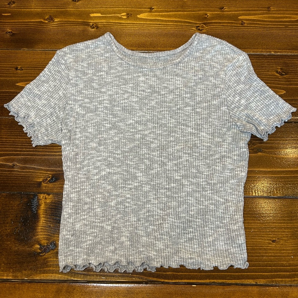 American Eagle Outfitters Gray Ribbed Fitted T-Shirt